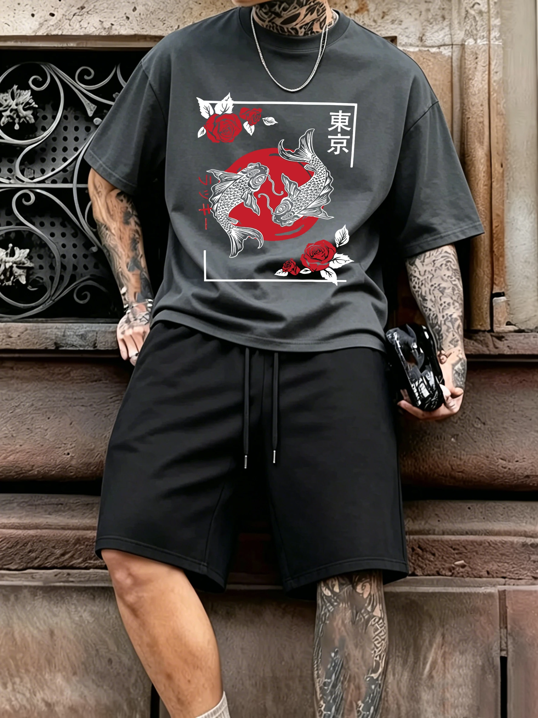Tokyo Koi Fish Rose Harajuku Print Summer Cotton Cool Male Short 2 Piece Set Classic Simple Tee & Shorts Pocket All-Match Bottom
Tokyo Koi Fish Rose Harajuku Print Summer Cotton Cool Male Short 2 Piece Set Classic Simple Tee & Shorts Pocket All-Match Bottom