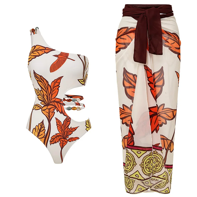 One Piece Swimsuit For Women European And American Swimwear Women's Shoulder Beaded Maple Leaf Print Beach Vacation One-piece Sw
One Piece Swimsuit For Women European And American Swimwear Women's Shoulder Beaded Maple Leaf Print Beach Vacation One-piece Sw