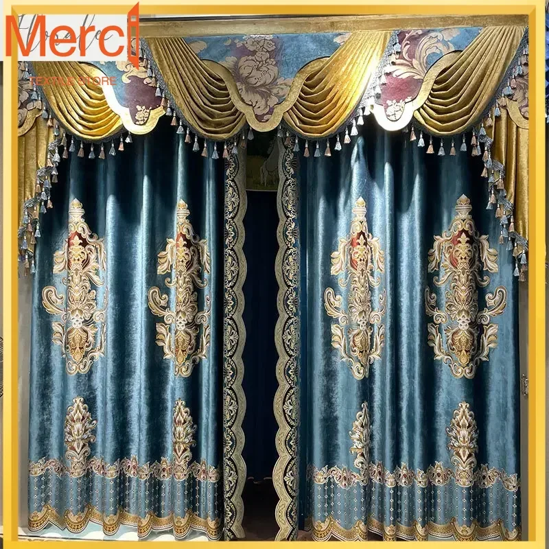 New European Style Luxury Velvet Curtains For Living Room Bedroom And Villa High-end Blackout Blue Curtain Customized Tulle
New European Style Luxury Velvet Curtains For Living Room Bedroom And Villa High-end Blackout Blue Curtain Customized Tulle