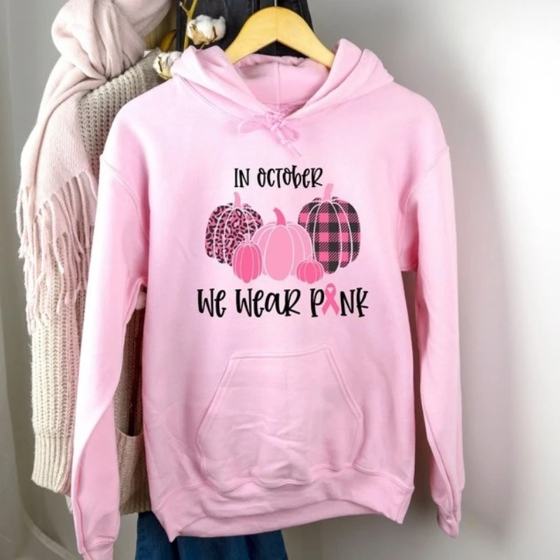 In October We Wear Pink Pumpkins Hoodie Cancer Fighter Breast Sweatshirt Ribbon Essential Pullover Fall Casual Long-sleeved Top
In October We Wear Pink Pumpkins Hoodie Cancer Fighter Breast Sweatshirt Ribbon Essential Pullover Fall Casual Long-sleeved Top