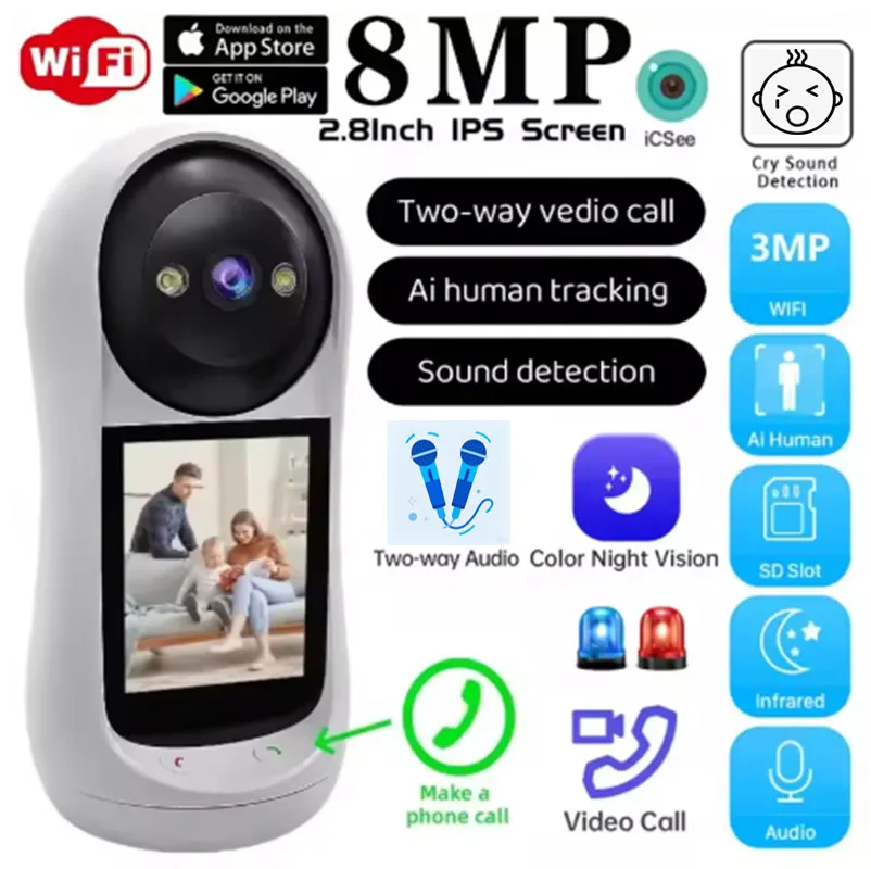iCSee 2.8 Inch Screen IP Camera Baby Cry Detection PTZ 2.4GHz WiFi Two-Way Audio Motion Alarm Night Vision Home Security
iCSee 2.8 Inch Screen IP Camera Baby Cry Detection PTZ 2.4GHz WiFi Two-Way Audio Motion Alarm Night Vision Home Security