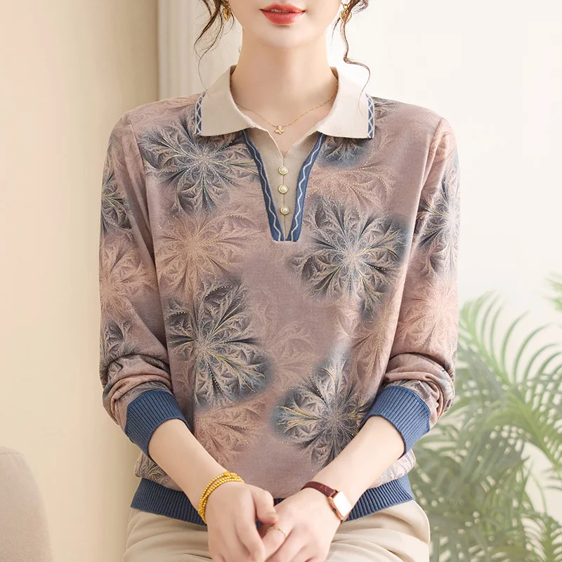 Knitwear Woman Clothes New Lapel Top Spring Autumn Women's Sweater Long Sleeve Pollovers Shirts Vintage Printed Pulls Femmes
Knitwear Woman Clothes New Lapel Top Spring Autumn Women's Sweater Long Sleeve Pollovers Shirts Vintage Printed Pulls Femmes