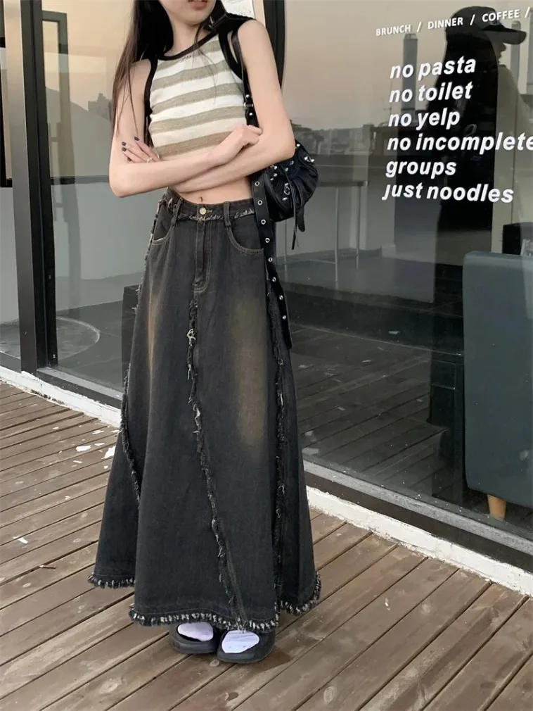 New Korean Vintage Black Gray Denim Skirt for Women 2024 Autumn High Waist A-line Skirts Y2k E-Girl Mid-length Faldas Mujer
New Korean Vintage Black Gray Denim Skirt for Women 2024 Autumn High Waist A-line Skirts Y2k E-Girl Mid-length Faldas Mujer