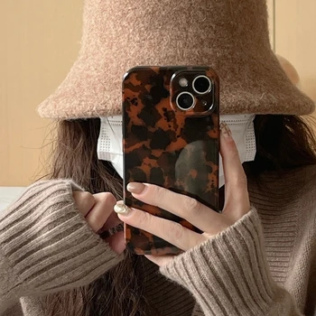 Stylish Dark Color Tortoiseshell Amber Soft Glossy Cover Case for iPhone 16 15 14 13 12 11 Pro Max Shockproof Protective Case