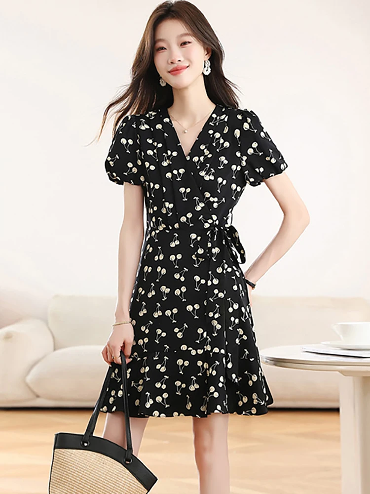 Women Korean Casual Birthday Dress Summer Black Chiffon Floral Bow Bandage Dress 2026 Elegant Bodycon Chic Ruffled Evening Dress
Women Korean Casual Birthday Dress Summer Black Chiffon Floral Bow Bandage Dress 2026 Elegant Bodycon Chic Ruffled Evening Dress