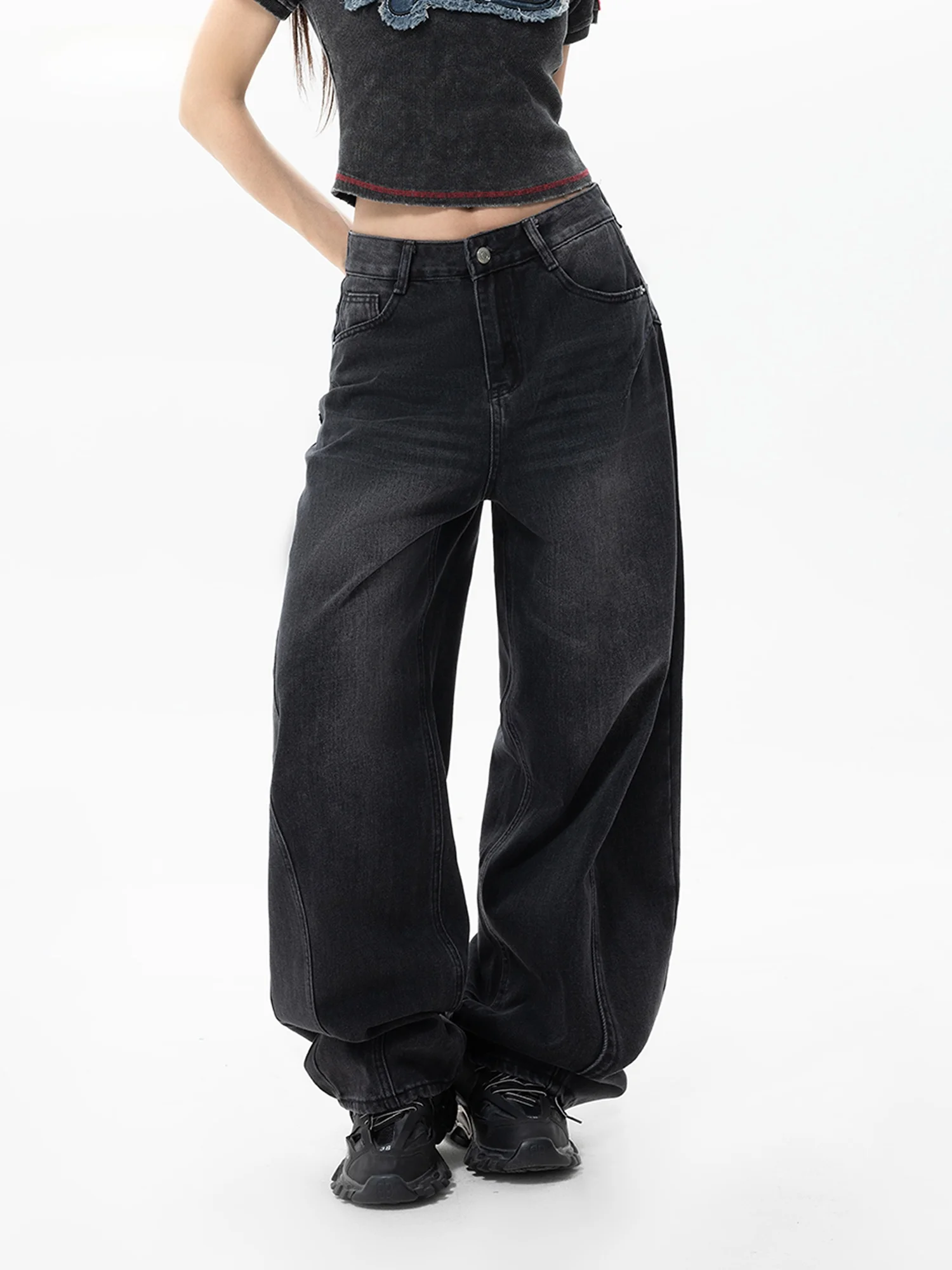 EDX Women's Wide Leg Jeans Black Grey Loose Casual Washed Slimming High Street Style Knife Cut American Fashion Spring Summer
EDX Women's Wide Leg Jeans Black Grey Loose Casual Washed Slimming High Street Style Knife Cut American Fashion Spring Summer