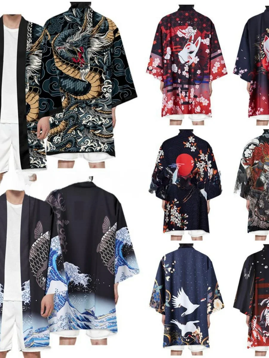 Длинный кардиган с открытыми рукавами, летняя домашняя одежда, ночная рубашка с рукавом три четверти, кимоно-халат с узором дракона, журавля и карпа в стиле суми-э
Длинный кардиган с открытыми рукавами, летняя домашняя одежда, ночная рубашка с рукавом три четверти, кимоно-халат с узором дракона, журавля и карпа в стиле суми-э