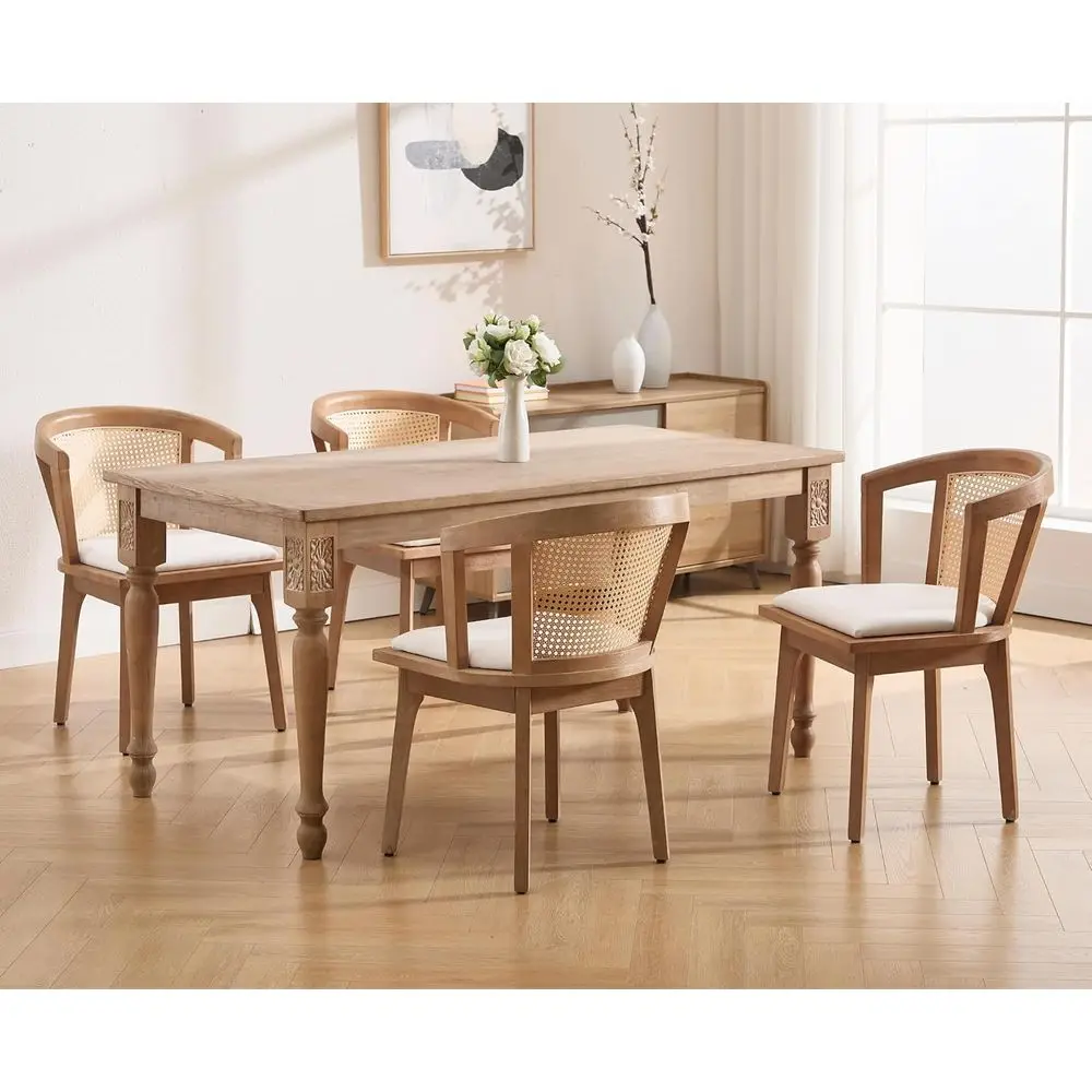 4-Piece Wooden Dining Chairs Set with Cane Back and Linen Upholstery for Comfortable Kitchen or Restaurant Use, Beige
4-Piece Wooden Dining Chairs Set with Cane Back and Linen Upholstery for Comfortable Kitchen or Restaurant Use, Beige