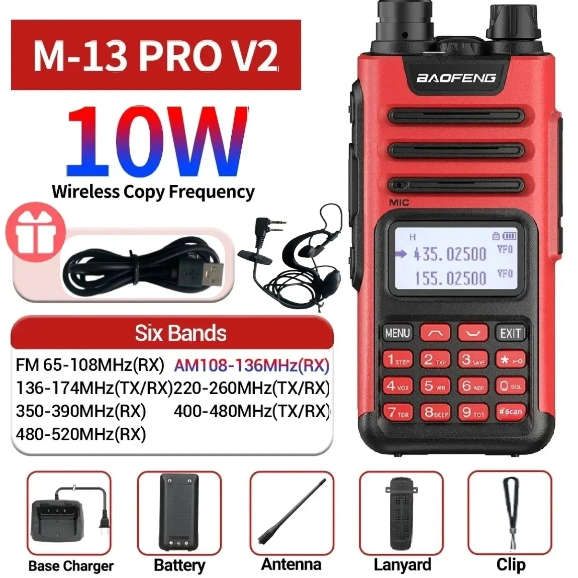 BAOFENG M-13 Pro UV-13 PRO V2 Walkie Talkie Multi Band 999 Channels AM Type-C Long Range FM UV-5R Transceiver Ham Two Way Radio
BAOFENG M-13 Pro UV-13 PRO V2 Walkie Talkie Multi Band 999 Channels AM Type-C Long Range FM UV-5R Transceiver Ham Two Way Radio