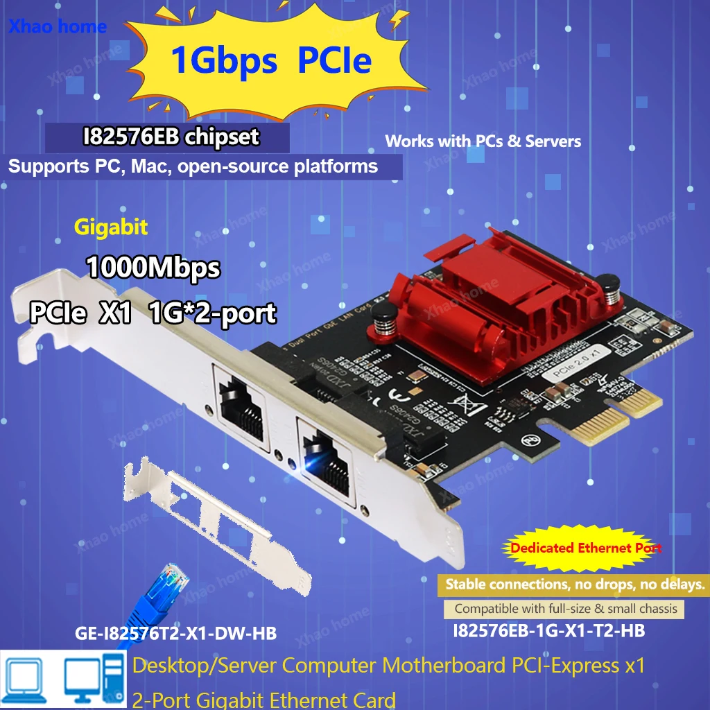 Dual Port PCIe Gigabit Ethernet Card, 2x1000Mbps LAN Adapter RJ45,for PC/Server/NAS, Plug & Play, RJ45, WOL, Video Surveillance
Dual Port PCIe Gigabit Ethernet Card, 2x1000Mbps LAN Adapter RJ45,for PC/Server/NAS, Plug & Play, RJ45, WOL, Video Surveillance