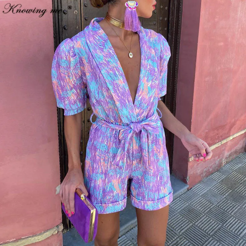 Summer Puff short sleeve Romper women Sexy v neck tie dye colorprint Jumpsuit Female fashion short Beach Playsuit with Belt
Summer Puff short sleeve Romper women Sexy v neck tie dye colorprint Jumpsuit Female fashion short Beach Playsuit with Belt