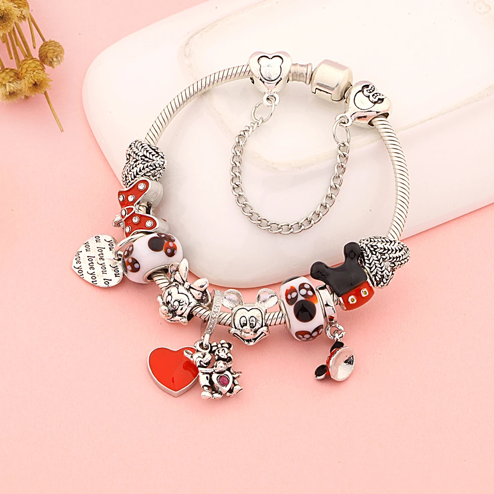 Red Enamel Bowknot Heart Disney Mickey Mouse Pendant Charm Bracelets Silver Plated Wheat Ear Heart Mickey Minnie Bead Bracelet
Red Enamel Bowknot Heart Disney Mickey Mouse Pendant Charm Bracelets Silver Plated Wheat Ear Heart Mickey Minnie Bead Bracelet