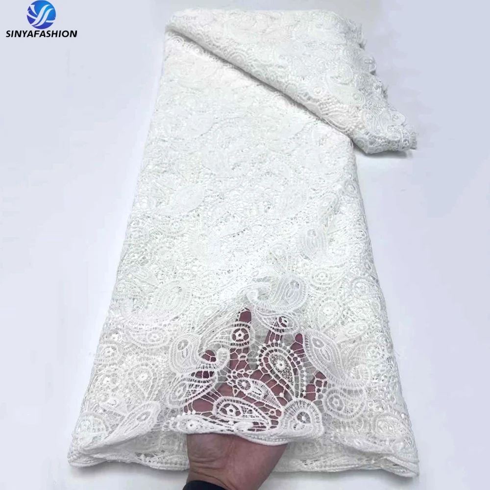 Sinya White African Milk Guipure Lace Fabric Embroidery 5 Yards High Quality Wholesale Soft Light Cord Lace Fabric for Wedding
Sinya White African Milk Guipure Lace Fabric Embroidery 5 Yards High Quality Wholesale Soft Light Cord Lace Fabric for Wedding