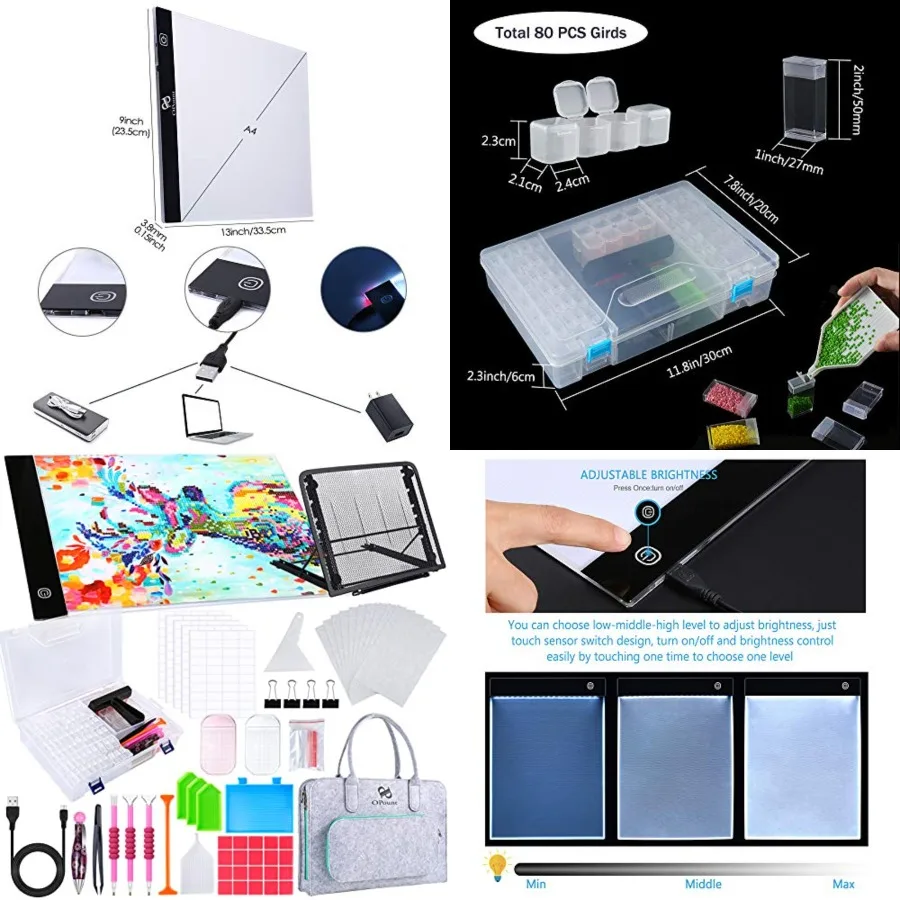 170 PCS A4 Diamond Painting Light Pad Kits, Diamond Art Accessories Kit with Light Board, 80 Grids Diamond Box and Storage Bag,
170 PCS A4 Diamond Painting Light Pad Kits, Diamond Art Accessories Kit with Light Board, 80 Grids Diamond Box and Storage Bag,