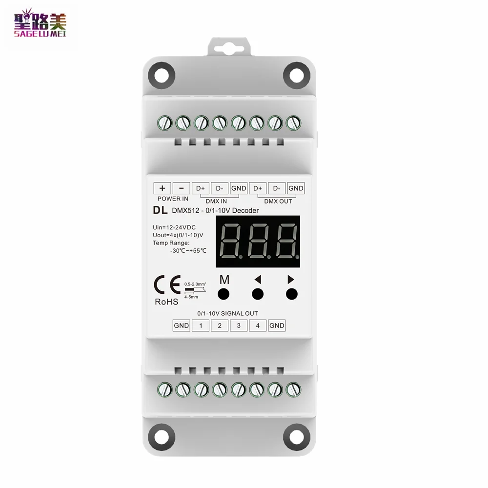 DMX to 4CH 0/1-10V Signal Converter DL 4 Channels RDM DMX512 Controller Dimmer For SMD 5050 2835 3528 Single Color LED Tape
DMX to 4CH 0/1-10V Signal Converter DL 4 Channels RDM DMX512 Controller Dimmer For SMD 5050 2835 3528 Single Color LED Tape