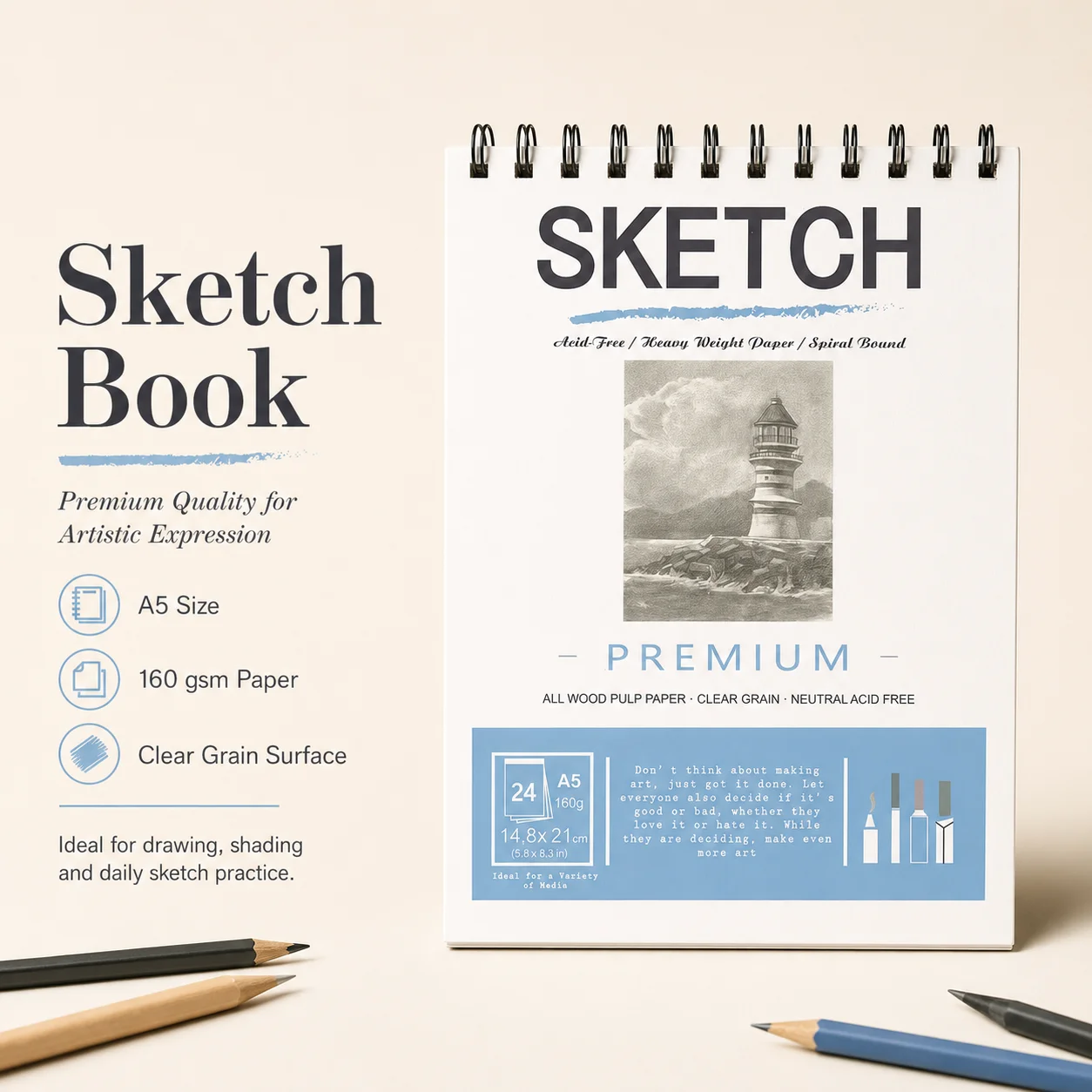 Classic Masterpiece Art Sketchbook - 160gsm Thick Paper, Acid-Free, Perfect for Watercolor, Charcoal & Pencil - Ideal Gift for Art Lovers
Classic Masterpiece Art Sketchbook - 160gsm Thick Paper, Acid-Free, Perfect for Watercolor, Charcoal & Pencil - Ideal Gift for Art Lovers