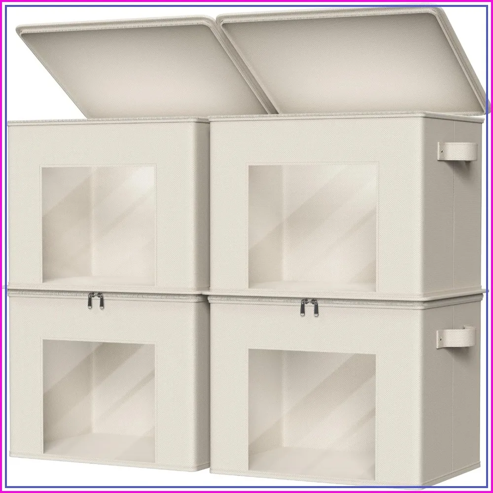 Stackable Fabric Storage Bins with Lid 4-Pack, Clear Window Closet Organizers for Home Office Bedroom, 17" x 12" x 12"
Stackable Fabric Storage Bins with Lid 4-Pack, Clear Window Closet Organizers for Home Office Bedroom, 17" x 12" x 12"
