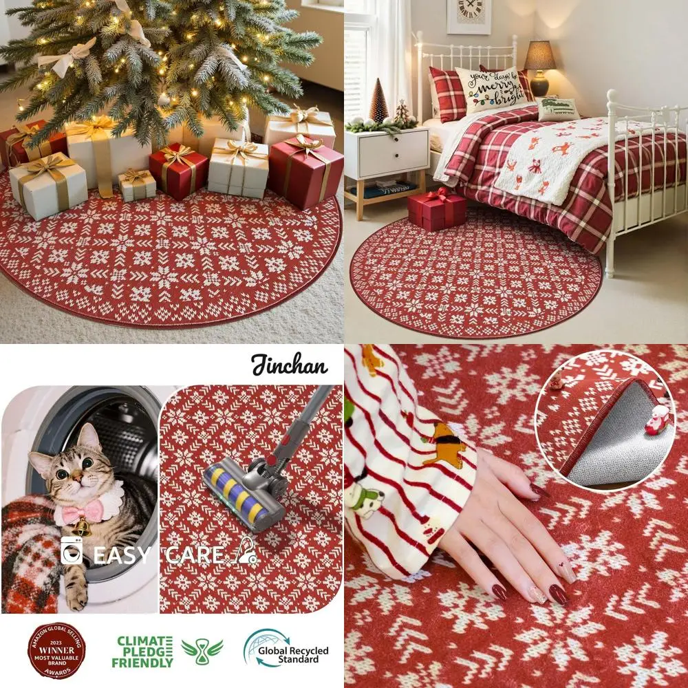 Red 4' Snowflake Rug for Christmas Entryway and Bedroom, Washable Indoor Carpet with Non-Slip Ivory on Red
Red 4' Snowflake Rug for Christmas Entryway and Bedroom, Washable Indoor Carpet with Non-Slip Ivory on Red