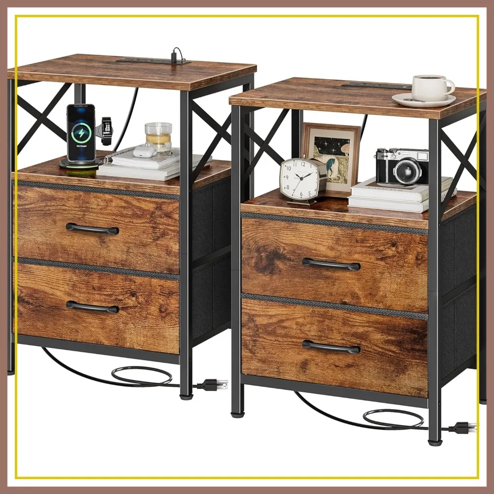 Nightstand Set of 2 with Charging Station, 2 Drawer Side Table with USB-C, Rustic Brown
Nightstand Set of 2 with Charging Station, 2 Drawer Side Table with USB-C, Rustic Brown