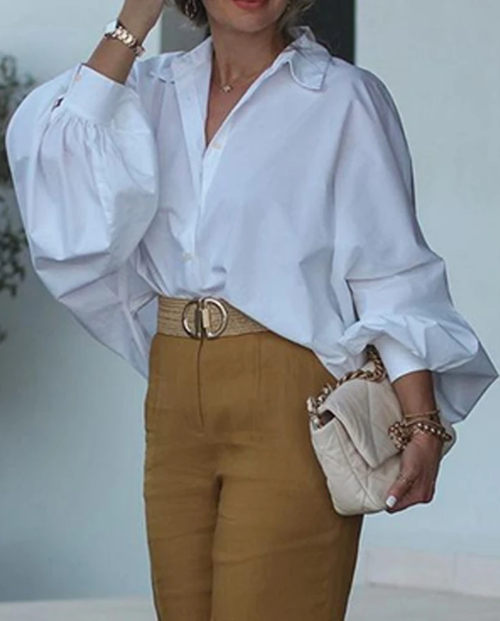 Women's Urban Shirt 2024 Summer Autumn Latest Style Turn Down Collar Lantern Sleeve Button Down Oversized Solid Color Blouse Top
Women's Urban Shirt 2024 Summer Autumn Latest Style Turn Down Collar Lantern Sleeve Button Down Oversized Solid Color Blouse Top