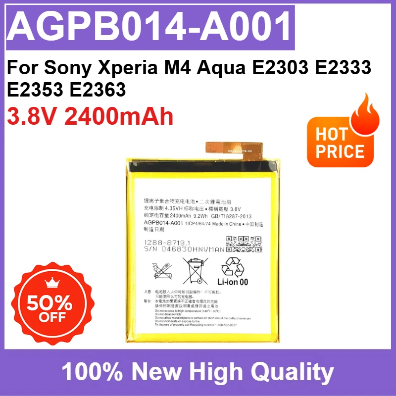 New Replaceable Battery AGPB014-A001 3.8V 2400mAh High Quality for Sony Xperia M4 Aqua E2303 E2333 E2353 E2363 Phone Battery
New Replaceable Battery AGPB014-A001 3.8V 2400mAh High Quality for Sony Xperia M4 Aqua E2303 E2333 E2353 E2363 Phone Battery