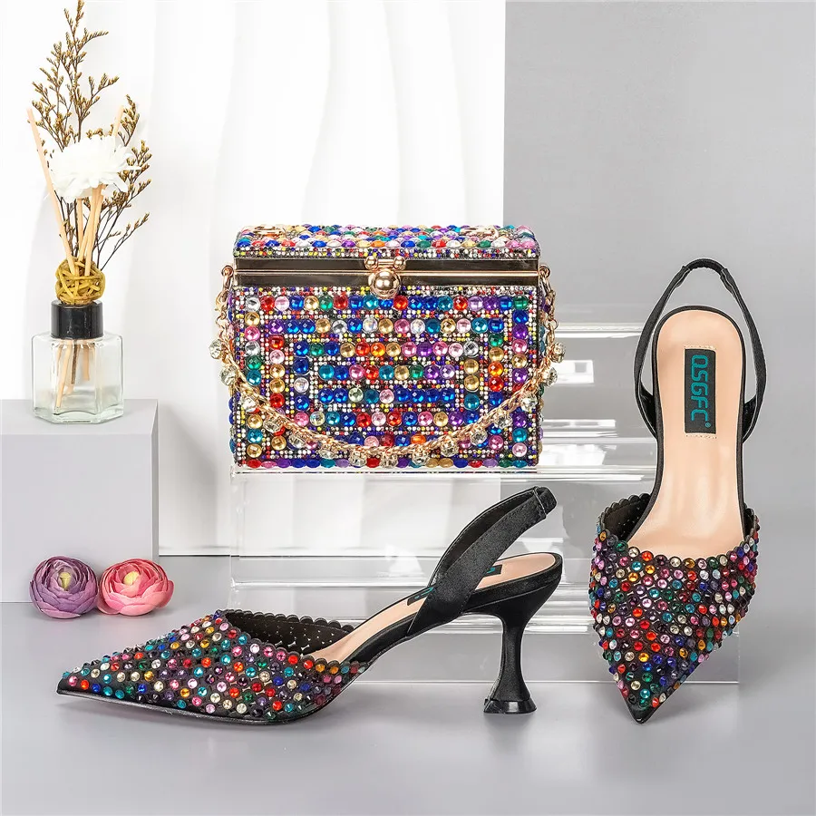 Rainbow Women Stones Shoes And Bag Set Luxury Ladies Pumps Match With Handbag Sandals Clutch Pointed Toes Femmes Sandales QSL078
Rainbow Women Stones Shoes And Bag Set Luxury Ladies Pumps Match With Handbag Sandals Clutch Pointed Toes Femmes Sandales QSL078