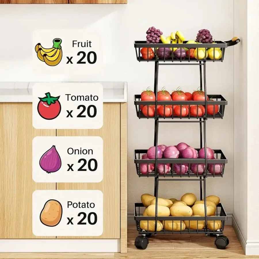 4 Tier Stackable Metal Vegetable Storage Rack with Wheels Rotating Corner Kitchen Organizer Basket for Potato Onion Banana Frui
4 Tier Stackable Metal Vegetable Storage Rack with Wheels Rotating Corner Kitchen Organizer Basket for Potato Onion Banana Frui
