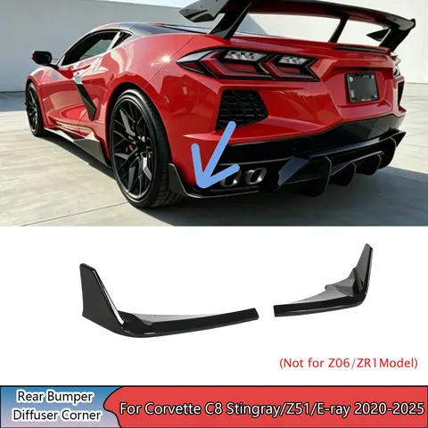 For Chevrolet Corvette C8 Stingray/Z51/E-ray 2020-2025 A Pair Rear Bumper Diffuser Corner Car Accessories Glossy Black Body Kit