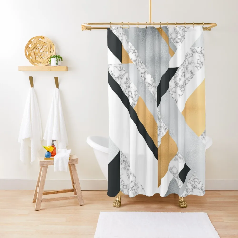 Abstract Geo (Black, White, Gold, Silver & Marble) Shower Curtain Set For Bathroom Shower Bathroom Curtain 
Abstract Geo (Black, White, Gold, Silver & Marble) Shower Curtain Set For Bathroom Shower Bathroom Curtain