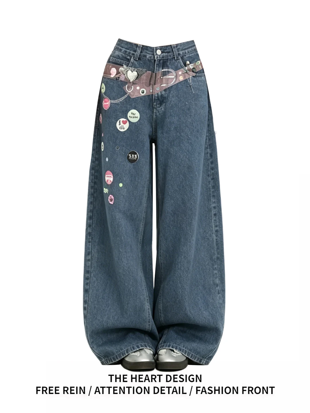 American Retro Printed Belted Badge Jeans Women's Summer Loose Wide Leg Knife Pants High Waist Casual Wear Blue Denim
American Retro Printed Belted Badge Jeans Women's Summer Loose Wide Leg Knife Pants High Waist Casual Wear Blue Denim