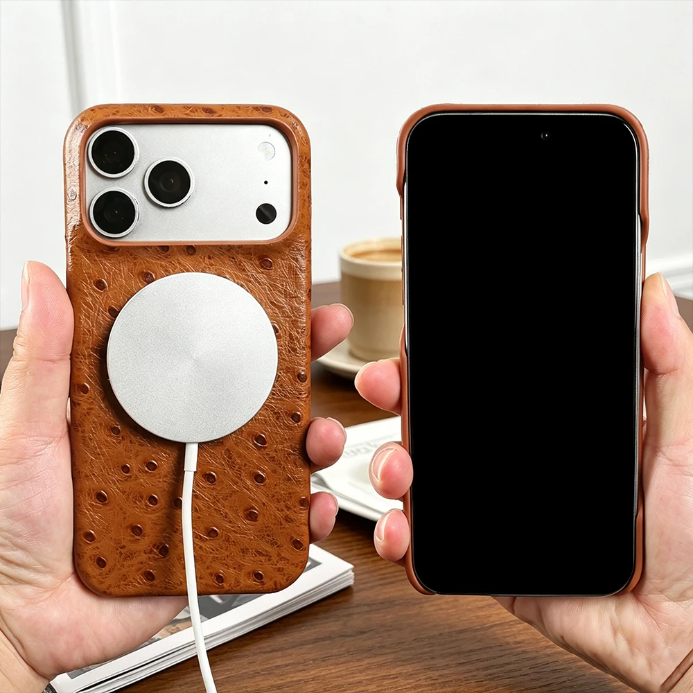 For Magsafe Ostrich Genuine Leather Case For iphone 15 16 Pro 17 Pro Max 17e 16e Air 14 Plus 13 12 Mini 11 Phone Case Back Cover
For Magsafe Ostrich Genuine Leather Case For iphone 15 16 Pro 17 Pro Max 17e 16e Air 14 Plus 13 12 Mini 11 Phone Case Back Cover