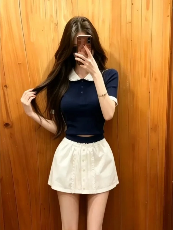 Summer New Style Korean College Girl Short Sleeve Knitted Top And White Short Skirt Set Slimming And Youthful Fashion Set
Summer New Style Korean College Girl Short Sleeve Knitted Top And White Short Skirt Set Slimming And Youthful Fashion Set