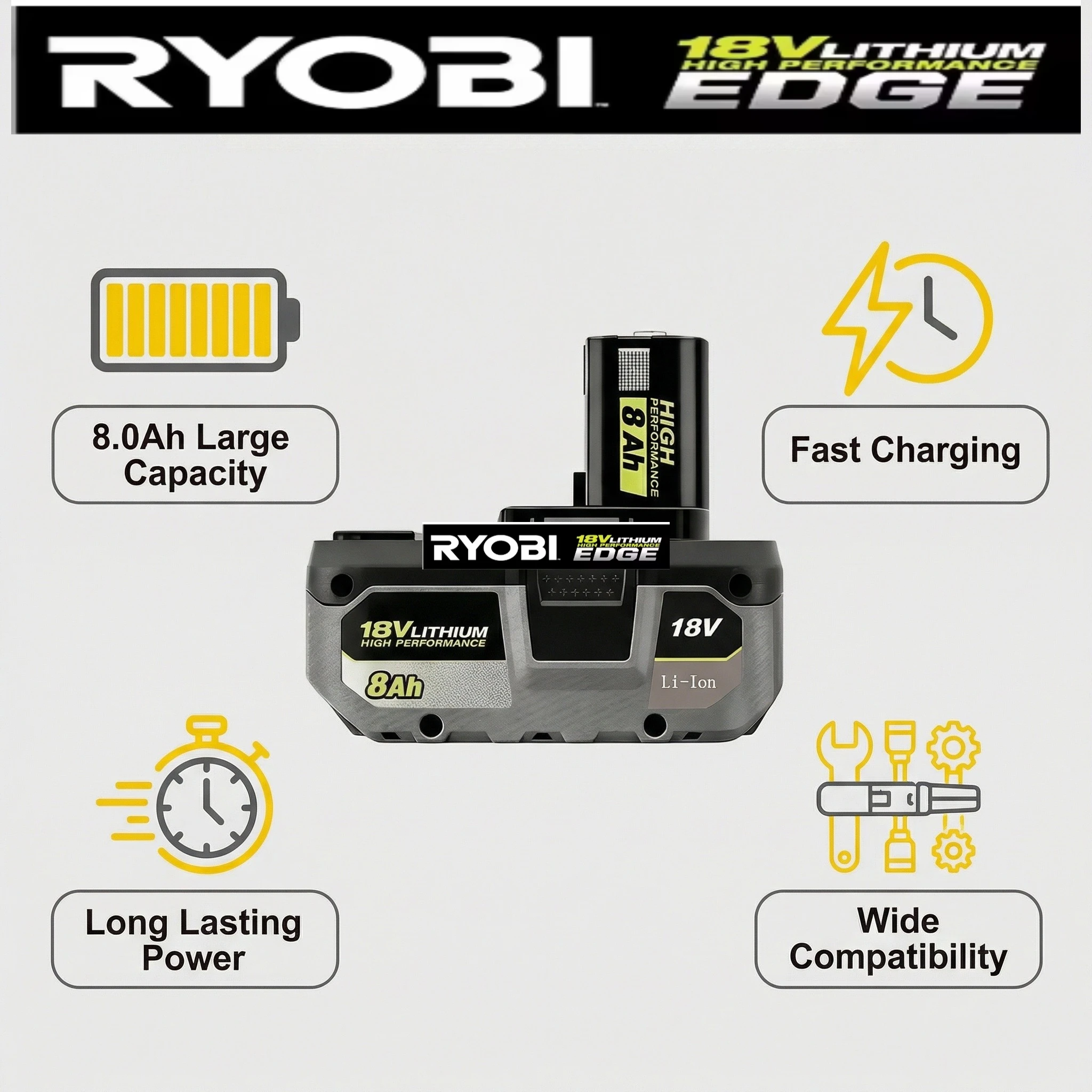 100% original RYOBI ONE+ 18V 4.0Ah replaceable large-capacity lithium-ion battery, suitable for all DIY ONE+ power tools.
100% original RYOBI ONE+ 18V 4.0Ah replaceable large-capacity lithium-ion battery, suitable for all DIY ONE+ power tools.