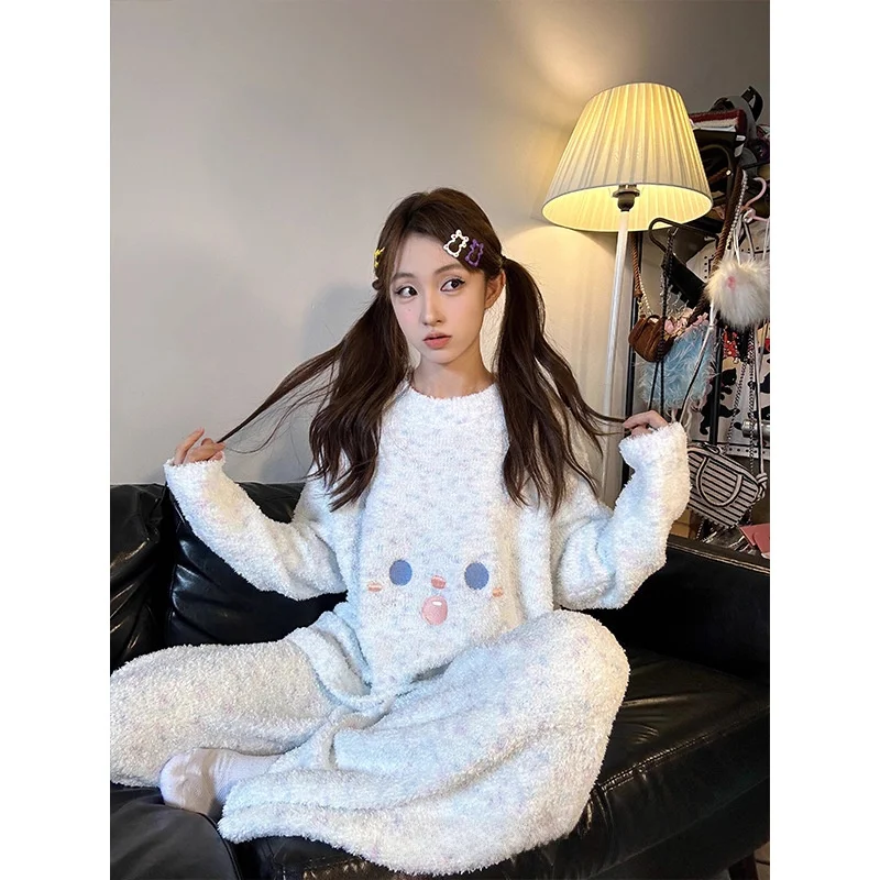 Korean Style Cartoon Face Fleece Lined Thick Winter Home Clothes Women's Sleepwear Set Long Sleeve round Neck Home Pyj...
Korean Style Cartoon Face Fleece Lined Thick Winter Home Clothes Women's Sleepwear Set Long Sleeve round Neck Home Pyj...