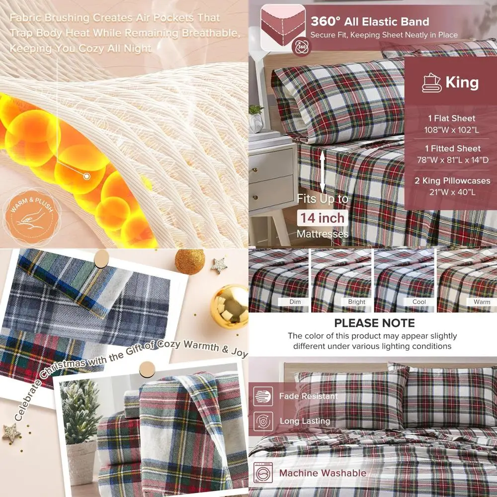 Red Scottish Plaid Cotton Flannel Sheets with Deep Pockets, King Size, 4-Piece Set
Red Scottish Plaid Cotton Flannel Sheets with Deep Pockets, King Size, 4-Piece Set
