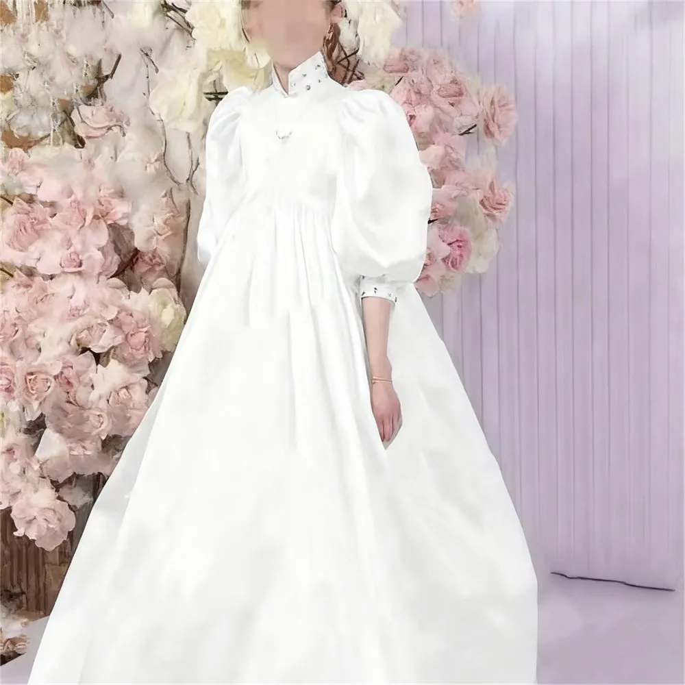 Customized Flower Girl Dress for Wedding White Satin Puff Sleeve High Neck Princess Pageant Birthday Prom First Communion Gown
Customized Flower Girl Dress for Wedding White Satin Puff Sleeve High Neck Princess Pageant Birthday Prom First Communion Gown