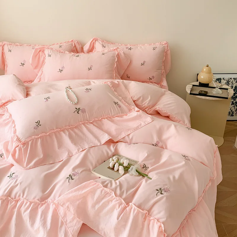French Cotton Ruffle Pink Bedding Set Embroidered Rose Duvet Cover Bed Linen Queen King Sheets Comforter Princess Lace Border In
French Cotton Ruffle Pink Bedding Set Embroidered Rose Duvet Cover Bed Linen Queen King Sheets Comforter Princess Lace Border In