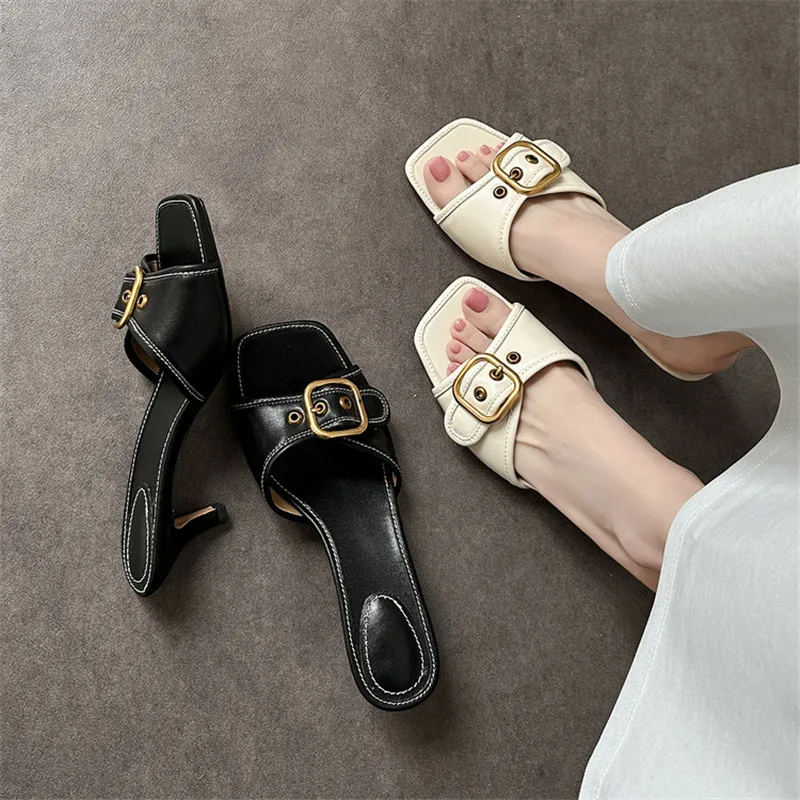 New Summer Slippers Genuine Leather Women Shoes Square Toe Shoes for Women Fashion Buckle Open Toe Slippers High Heels Sandals
New Summer Slippers Genuine Leather Women Shoes Square Toe Shoes for Women Fashion Buckle Open Toe Slippers High Heels Sandals