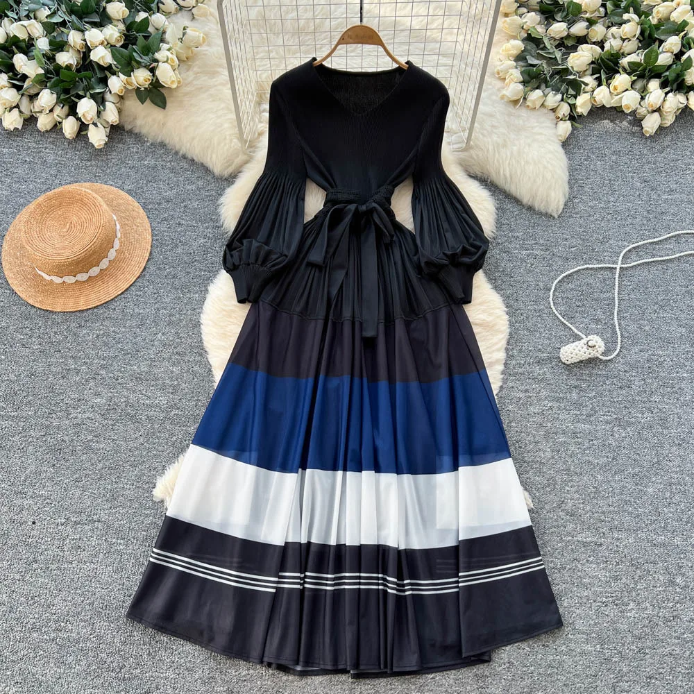 Pleated Dresses Women Print Dress Lace Up Round Neck Lantern Sleeves Ankle Length Cinched Empire Waist Loose Casual 2025 Autumn
Pleated Dresses Women Print Dress Lace Up Round Neck Lantern Sleeves Ankle Length Cinched Empire Waist Loose Casual 2025 Autumn
