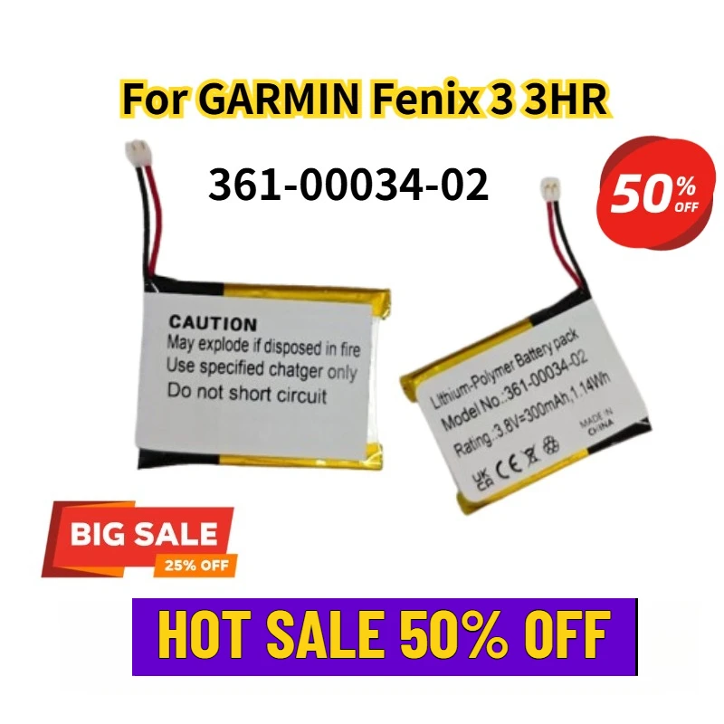 361-00034-02 3.8V 300mAh for GARMIN Fenix 3 3HR Battery
361-00034-02 3.8V 300mAh for GARMIN Fenix 3 3HR Battery