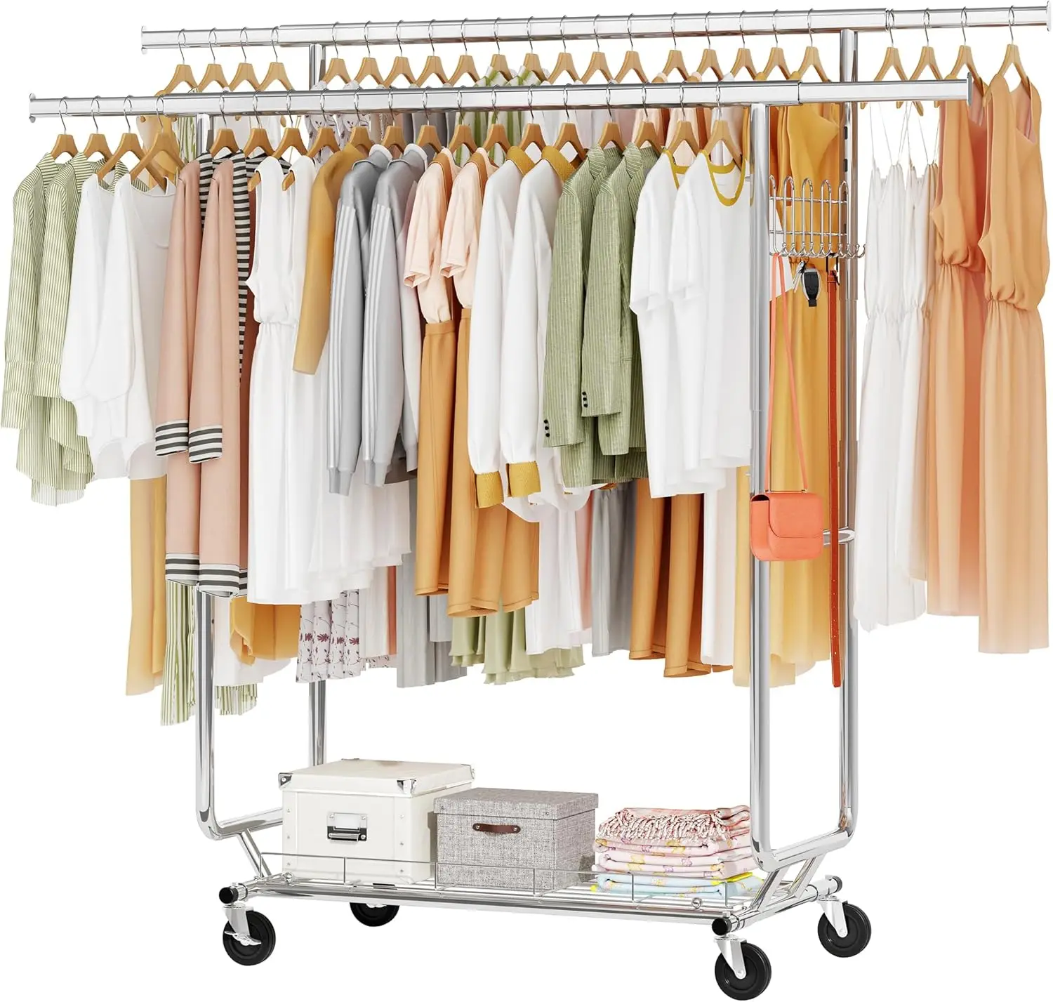 Hoctieon 2-Minute Assembly Double Rod Clothes Rack, Heavy Duty Rolling Clothing Racks With Wheels, Foldable Commercial Garment
Hoctieon 2-Minute Assembly Double Rod Clothes Rack, Heavy Duty Rolling Clothing Racks With Wheels, Foldable Commercial Garment