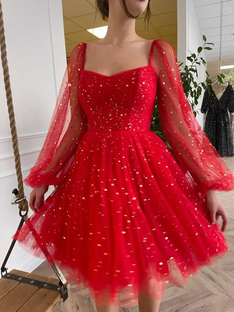 Sparkly Tulle Homecoming Dresses for Teens Puffy Sleeve Short Prom Dress Glitter Formal Evening Party Gown Graduation Dress
Sparkly Tulle Homecoming Dresses for Teens Puffy Sleeve Short Prom Dress Glitter Formal Evening Party Gown Graduation Dress