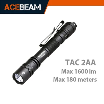 ACEBEAM TAC 2AA LED flashlight 1600 lumen 181 meters portable EDC flashlight USB-C rechargeable battery double buttons flashligt