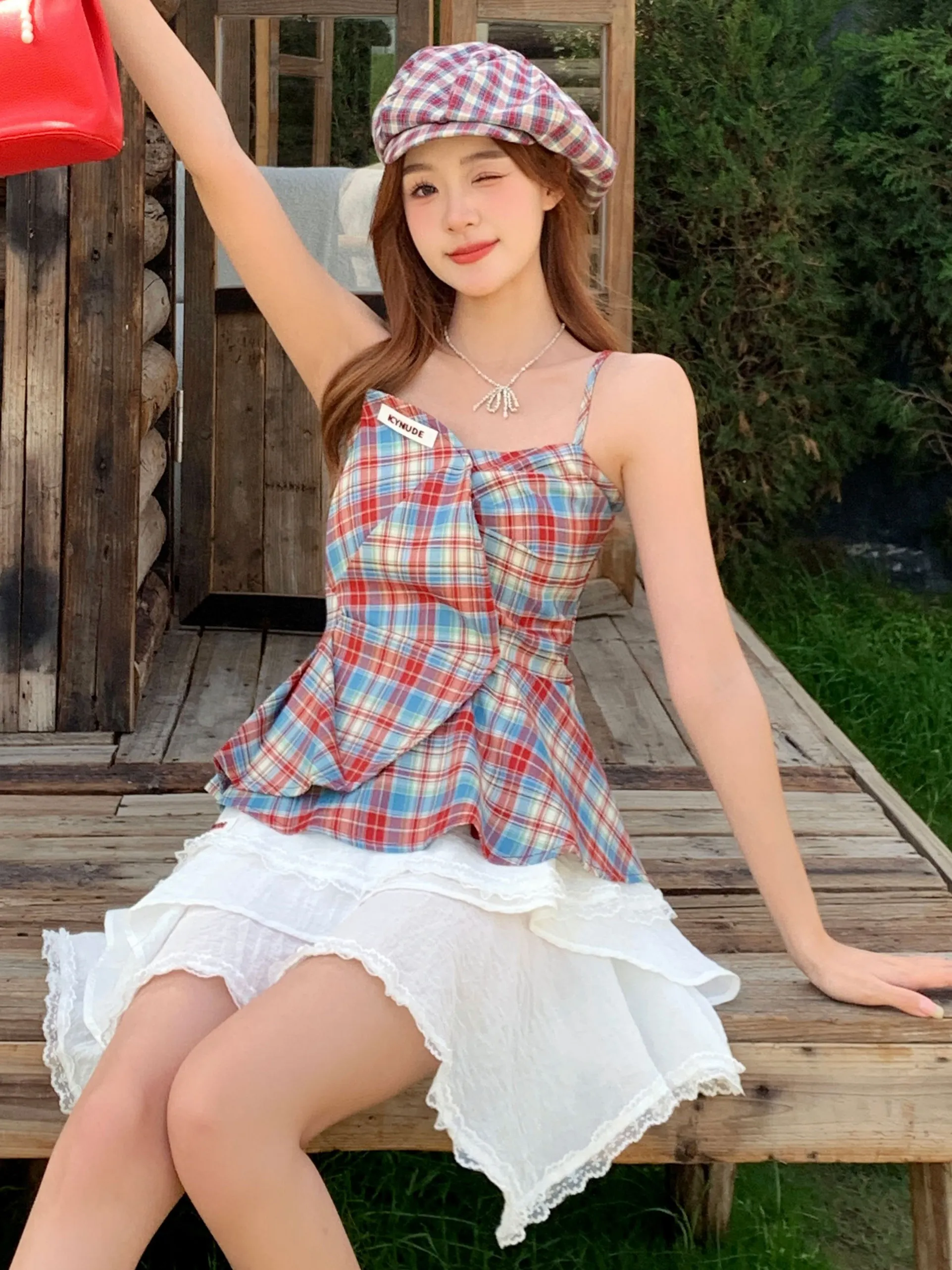Sweet Sle IcyNude Store Red Blue Plaid Pleated Strap Top Slimming Sexy Women's New Model Vest Tops Regular Length Summer 2025
Sweet Sle IcyNude Store Red Blue Plaid Pleated Strap Top Slimming Sexy Women's New Model Vest Tops Regular Length Summer 2025