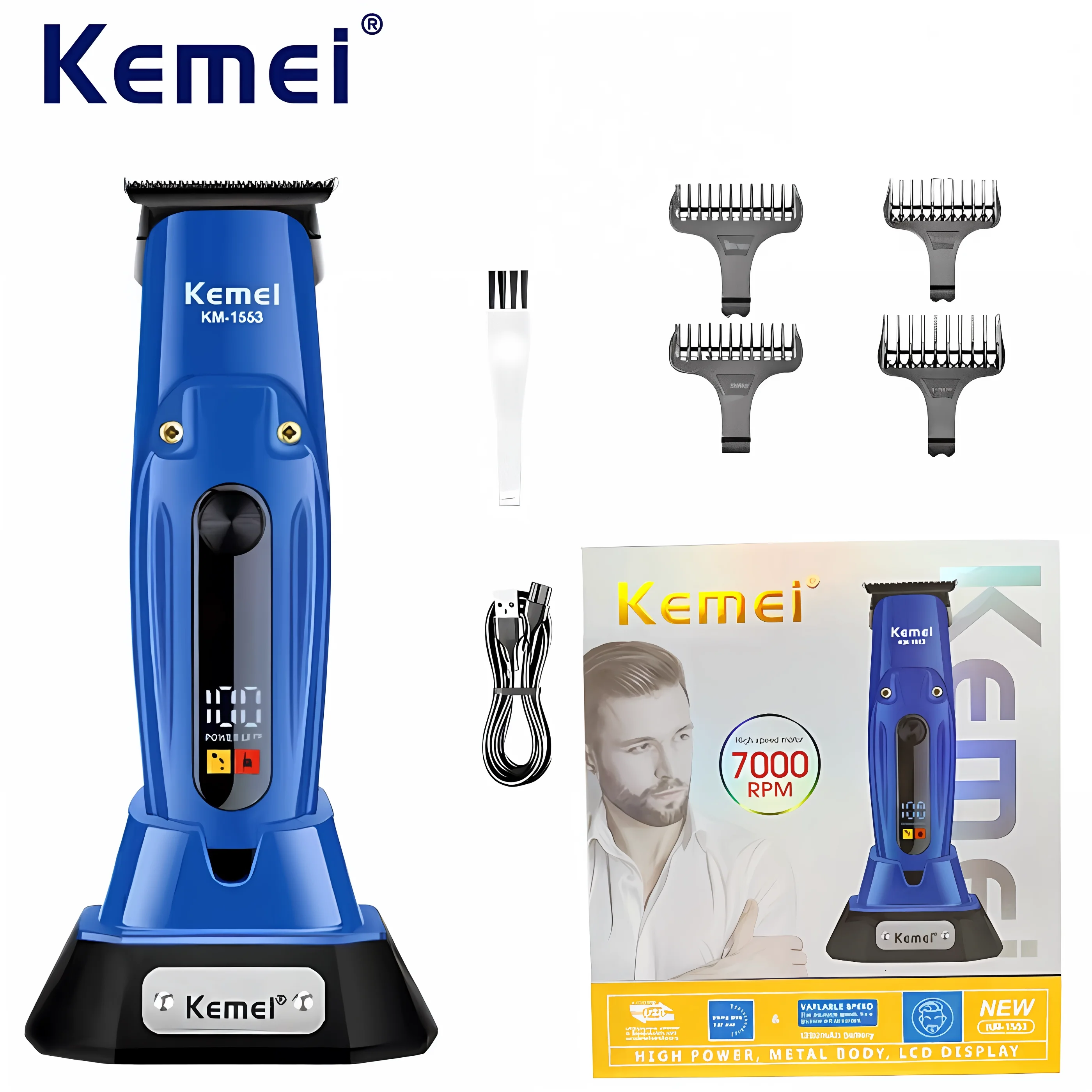 Kemei KM-1553 High Quality Men's Adult Cordless Hair Clipper with LED Display Barber Clipper Salon USB Charging Wet & Dry
Kemei KM-1553 High Quality Men's Adult Cordless Hair Clipper with LED Display Barber Clipper Salon USB Charging Wet & Dry