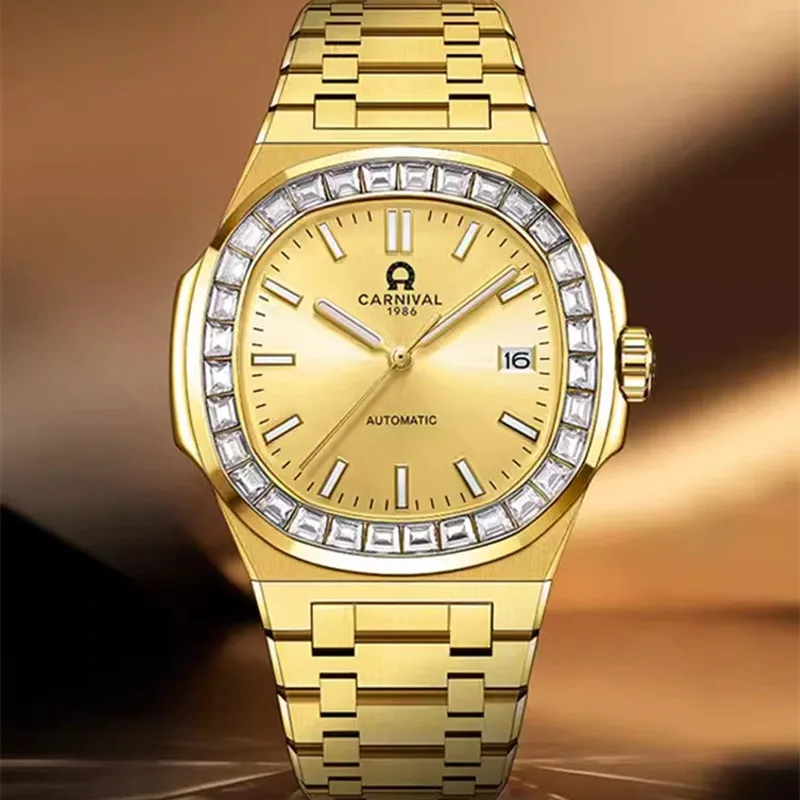 CARNIVAL Brand Gold Mechanical Watch Mens Luxury NH35 Movement Automatic Wristwatch Luminous Waterproof for Men Montre Homme
CARNIVAL Brand Gold Mechanical Watch Mens Luxury NH35 Movement Automatic Wristwatch Luminous Waterproof for Men Montre Homme
