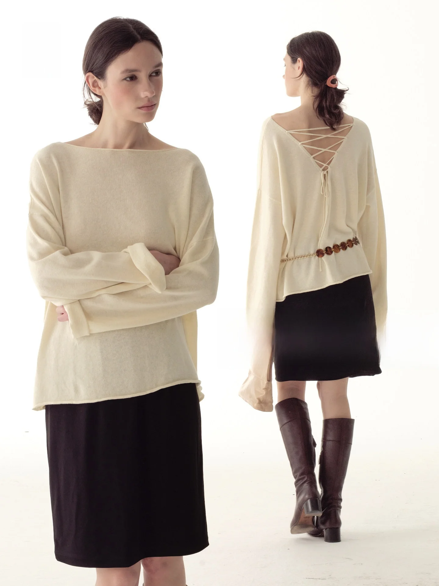 Retro Cotton Linen Backless Cool Feeling Knitted Sweater Overhead Women's Style Loose Fit with Belt Design Daily Wear
Retro Cotton Linen Backless Cool Feeling Knitted Sweater Overhead Women's Style Loose Fit with Belt Design Daily Wear