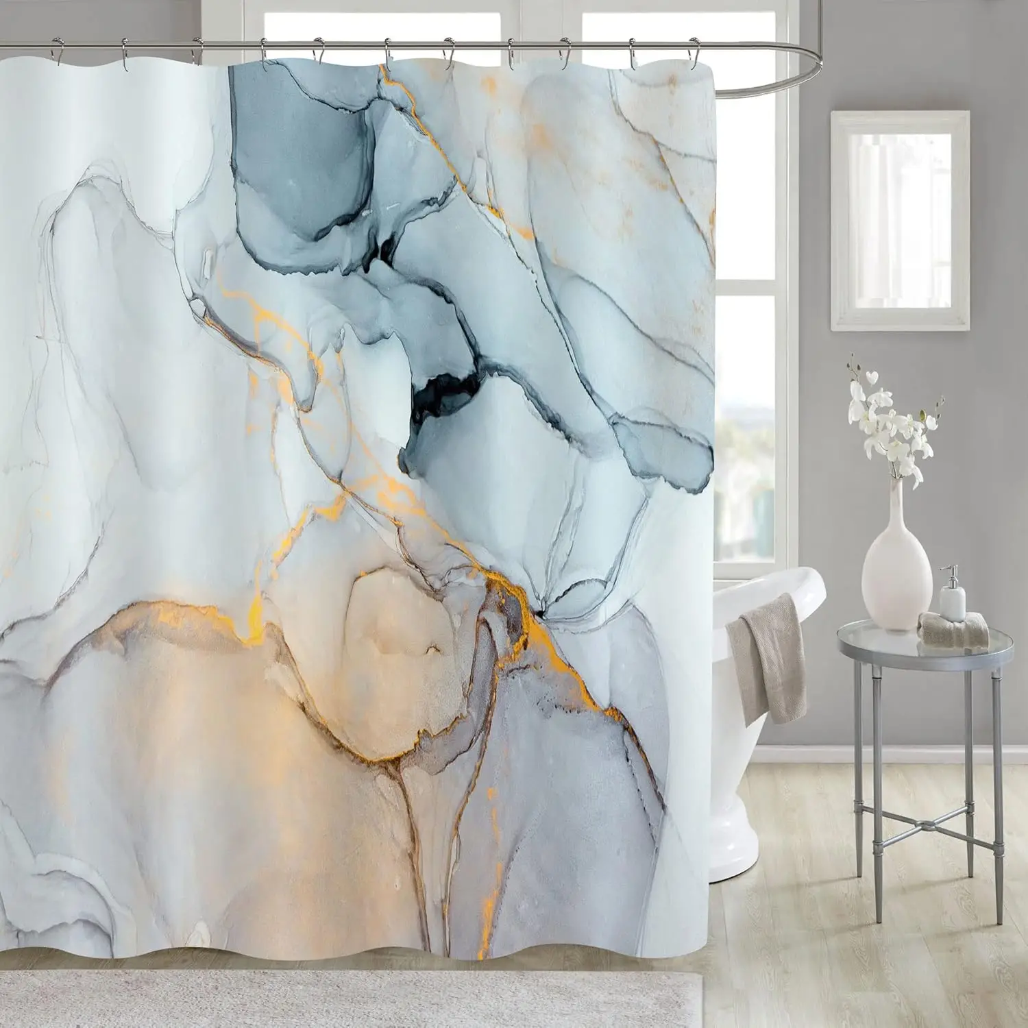 Blue Gold Abstract Marble Shower Curtain Luxury Agate Stone Print for Modern Bathroom Decor
Blue Gold Abstract Marble Shower Curtain Luxury Agate Stone Print for Modern Bathroom Decor