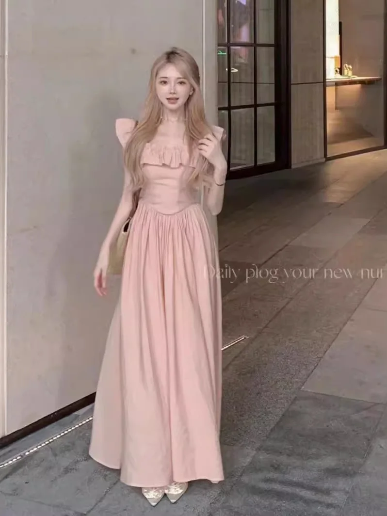 Pink ruffled square neckline flying sleeve dress summer women's French sweet waist pinching dress stunning holiday long X3M4
Pink ruffled square neckline flying sleeve dress summer women's French sweet waist pinching dress stunning holiday long X3M4