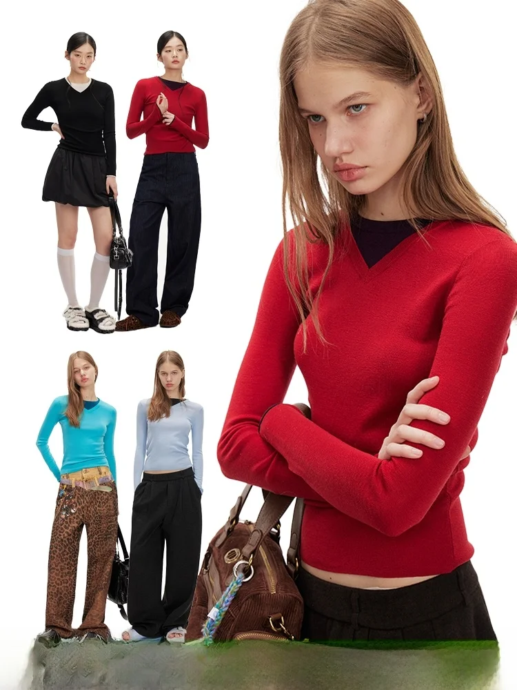 DNT Simple Color Block V-Neck Long Sleeve Knitted Sweater Base Layer Top Spring Fashion New Style Versatile Soft Wool Blend
DNT Simple Color Block V-Neck Long Sleeve Knitted Sweater Base Layer Top Spring Fashion New Style Versatile Soft Wool Blend